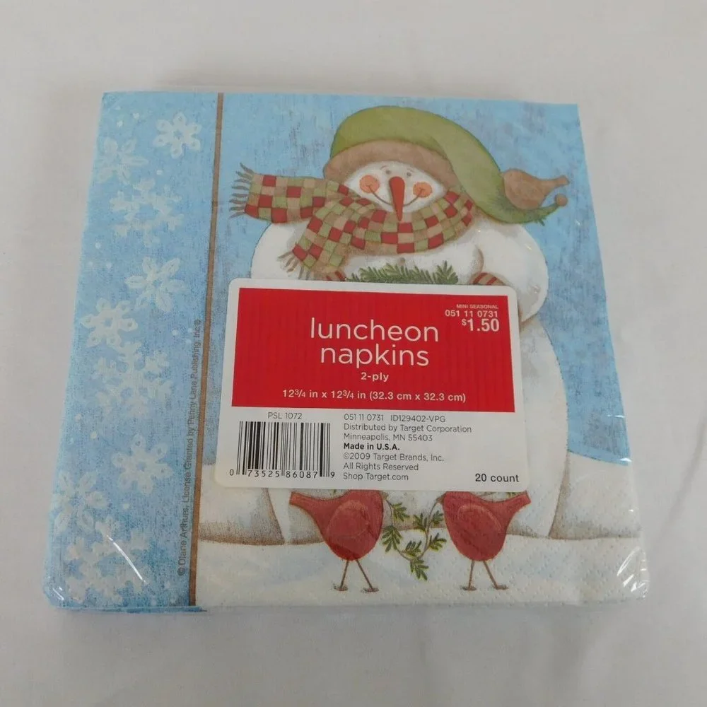 Set of 4 Snack Plates Luncheon Napkins Blue Snowman Winter Christmas Target New